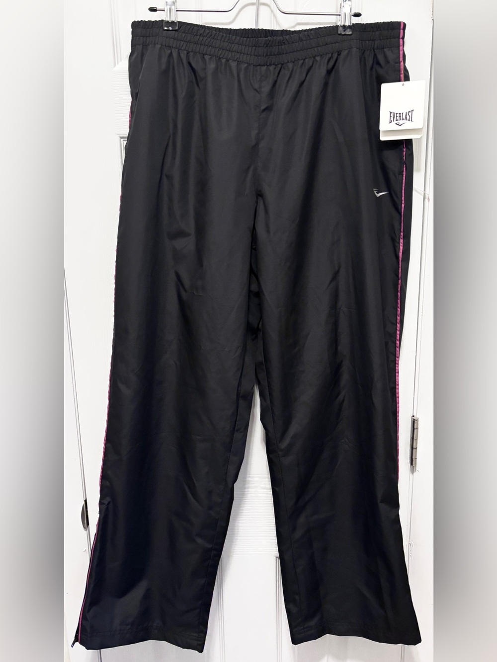 Everlast Black Windbreaker Pants with Pink Side Stripe NWT